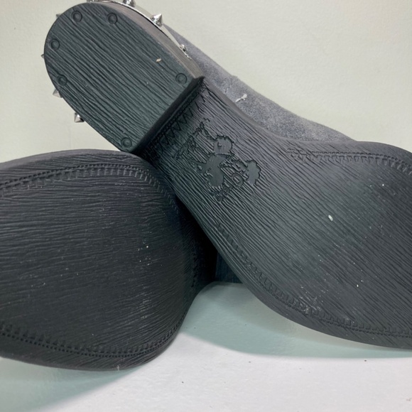 Sam Edelman Suede Leather Ankle Boots Low Heel Side Zipper Pointy Toe Grey Navy - Picture 7 of 8